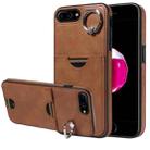 For  iPhone  8 Plus / 7 Plus Calf Texture Card Slot Ring Holder Phone Case(Brown) - 1