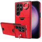 For Samsung Galaxy S24 Ultra 5G Calf Texture Card Slot Ring Holder Phone Case(Red) - 1