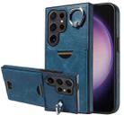 For Samsung Galaxy S24 Ultra 5G Calf Texture Card Slot Ring Holder Phone Case(Blue) - 1