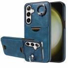 For Samsung Galaxy S24+ 5G Calf Texture Card Slot Ring Holder Phone Case(Blue) - 1