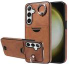 For Samsung Galaxy S24+ 5G Calf Texture Card Slot Ring Holder Phone Case(Brown) - 1