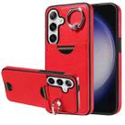 For Samsung Galaxy S24 5G Calf Texture Card Slot Ring Holder Phone Case(Red) - 1