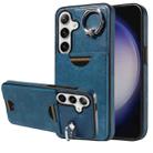 For Samsung Galaxy S24 5G Calf Texture Card Slot Ring Holder Phone Case(Blue) - 1