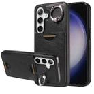 For Samsung Galaxy S24 5G Calf Texture Card Slot Ring Holder Phone Case(Black) - 1