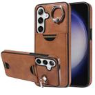 For Samsung Galaxy S24 5G Calf Texture Card Slot Ring Holder Phone Case(Brown) - 1