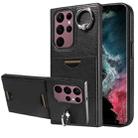 For Samsung Galaxy S22 Ultra 5G Calf Texture Card Slot Ring Holder Phone Case(Black) - 1