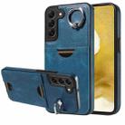 For Samsung Galaxy S22+ 5G Calf Texture Card Slot Ring Holder Phone Case(Blue) - 1