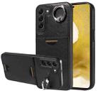 For Samsung Galaxy S22+ 5G Calf Texture Card Slot Ring Holder Phone Case(Black) - 1