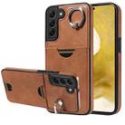 For Samsung Galaxy S22+ 5G Calf Texture Card Slot Ring Holder Phone Case(Brown) - 1