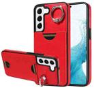 For Samsung Galaxy S22 5G Calf Texture Card Slot Ring Holder Phone Case(Red) - 1