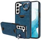 For Samsung Galaxy S22 5G Calf Texture Card Slot Ring Holder Phone Case(Blue) - 1