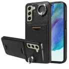 For Samsung Galaxy S21 FE 5G Calf Texture Card Slot Ring Holder Phone Case(Black) - 1