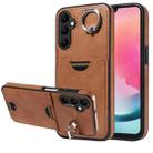 For Samsung Galaxy A24 4G Calf Texture Card Slot Ring Holder Phone Case(Brown) - 1