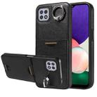 For Samsung Galaxy A22 5G Calf Texture Card Slot Ring Holder Phone Case(Black) - 1