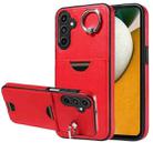 For Samsung Galaxy A15 Calf Texture Card Slot Ring Holder Phone Case(Red) - 1