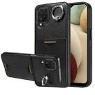 For Samsung Galaxy A12 4G Calf Texture Card Slot Ring Holder Phone Case(Black) - 1