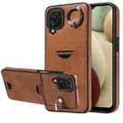 For Samsung Galaxy A12 4G Calf Texture Card Slot Ring Holder Phone Case(Brown) - 1