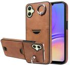 For Samsung Galaxy A05 Calf Texture Card Slot Ring Holder Phone Case(Brown) - 1