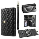For iPhone 15 Pro Max Zipper Multi-Card Wallet Rhombic Leather Phone Case(Black) - 1