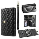 For iPhone 15 Pro Zipper Multi-Card Wallet Rhombic Leather Phone Case(Black) - 1