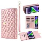 For iPhone 14 Zipper Multi-Card Wallet Rhombic Leather Phone Case(Rose Gold) - 1