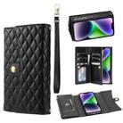 For iPhone 14 Plus Zipper Multi-Card Wallet Rhombic Leather Phone Case(Black) - 1