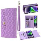 For iPhone 14 Plus Zipper Multi-Card Wallet Rhombic Leather Phone Case(Purple) - 1