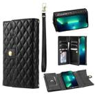 For iPhone 13 Pro Max Zipper Multi-Card Wallet Rhombic Leather Phone Case(Black) - 1