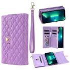For iPhone 13 Pro Max Zipper Multi-Card Wallet Rhombic Leather Phone Case(Purple) - 1