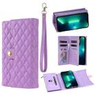 For iPhone 13 Pro Zipper Multi-Card Wallet Rhombic Leather Phone Case(Purple) - 1