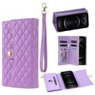 For iPhone 12 / 12 Pro Zipper Multi-Card Wallet Rhombic Leather Phone Case(Purple) - 1