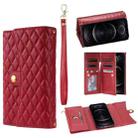 For iPhone 12 Pro Max Zipper Multi-Card Wallet Rhombic Leather Phone Case(Red) - 1