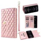 For iPhone 12 Pro Max Zipper Multi-Card Wallet Rhombic Leather Phone Case(Rose Gold) - 1