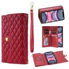 For iPhone 11 Zipper Multi-Card Wallet Rhombic Leather Phone Case(Red) - 1