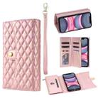 For iPhone 11 Zipper Multi-Card Wallet Rhombic Leather Phone Case(Rose Gold) - 1