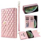 For iPhone X / XS Zipper Multi-Card Wallet Rhombic Leather Phone Case(Rose Gold) - 1