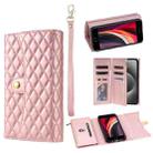 For iPhone 7 Plus / 8 Plus Zipper Multi-Card Wallet Rhombic Leather Phone Case(Rose Gold) - 1