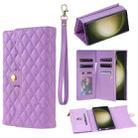 For Samsung Galaxy S24 Ultra 5G Zipper Multi-Card Wallet Rhombic Leather Phone Case(Purple) - 1