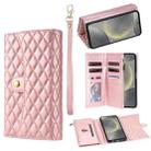 For Samsung Galaxy S24+ 5G Zipper Multi-Card Wallet Rhombic Leather Phone Case(Rose Gold) - 1