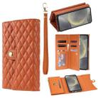 For Samsung Galaxy S24 5G Zipper Multi-Card Wallet Rhombic Leather Phone Case(Brown) - 1