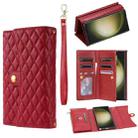 For Samsung Galaxy S23 Ultra 5G Zipper Multi-Card Wallet Rhombic Leather Phone Case(Red) - 1