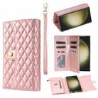 For Samsung Galaxy S23 Ultra 5G Zipper Multi-Card Wallet Rhombic Leather Phone Case(Rose Gold) - 1