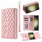 For Samsung Galaxy S22 Ultra 5G Zipper Multi-Card Wallet Rhombic Leather Phone Case(Rose Gold) - 1