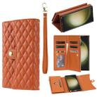 For Samsung Galaxy S22 Ultra 5G Zipper Multi-Card Wallet Rhombic Leather Phone Case(Brown) - 1