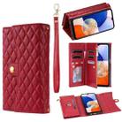For Samsung Galaxy A72 Zipper Multi-Card Wallet Rhombic Leather Phone Case(Red) - 1