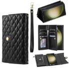 For Samsung Galaxy S21 Ultra 5G Zipper Multi-Card Wallet Rhombic Leather Phone Case(Black) - 1