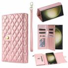 For Samsung Galaxy S20 Ultra Zipper Multi-Card Wallet Rhombic Leather Phone Case(Rose Gold) - 1