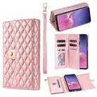 For Samsung Galaxy S10+ Zipper Multi-Card Wallet Rhombic Leather Phone Case(Rose Gold) - 1