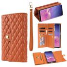 For Samsung Galaxy S10+ Zipper Multi-Card Wallet Rhombic Leather Phone Case(Brown) - 1