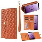For Samsung Galaxy S9 Zipper Multi-Card Wallet Rhombic Leather Phone Case(Brown) - 1